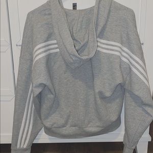Adidas women’s cropped zip up gray white 3 stripe logo size small